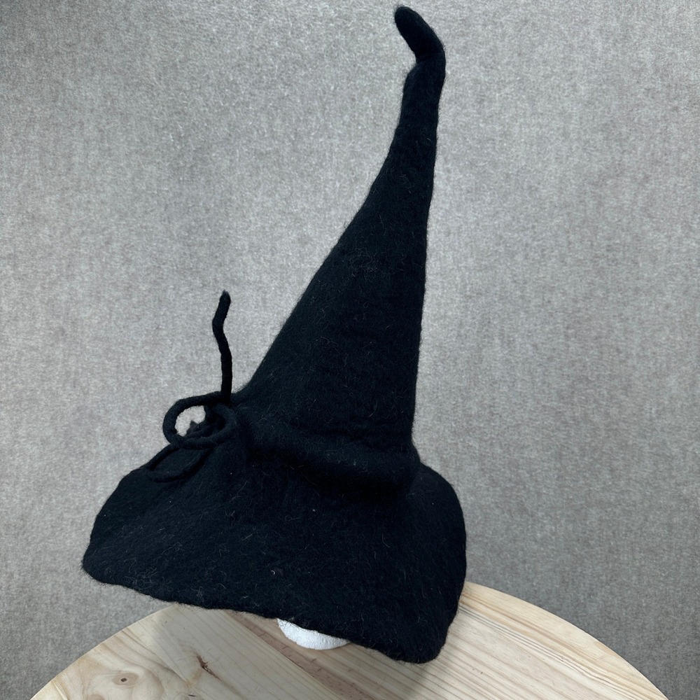 One of a Kind Wool Witch Hat One Size Black Felted Wool Pointed Whimsigoth - Picture 10 of 12